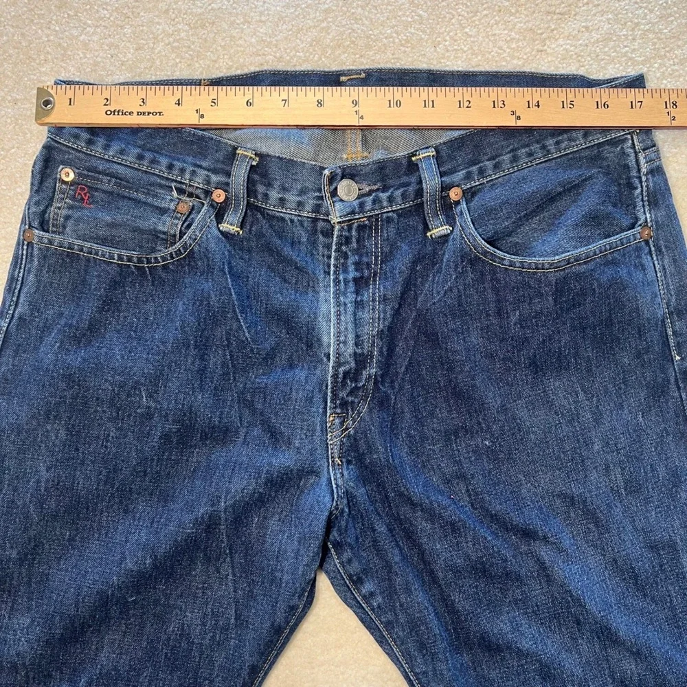 Polo Ralph Lauren Slim Straight Jeans‎ Mens 36x34 Blue Riverside Denim RL Logo